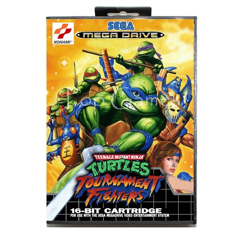 Turtles Tournament Fighters with Box for 16 bit Sega MD Game Card for Mega Drive for Genesis Video Console