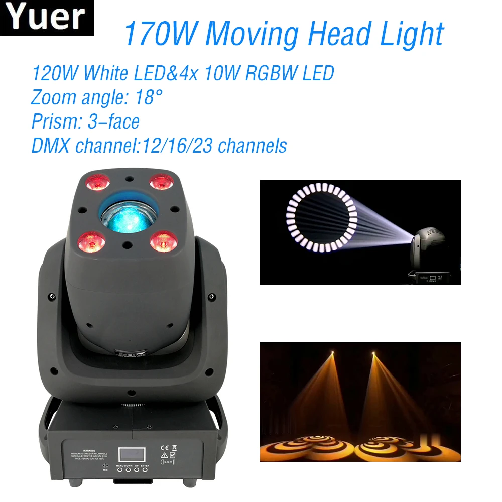 New 170W LED Spot Moving Head Light 120W White LED 4x10W RGBW LED DMX512 DJ Disco Light Equipment Party Club Stage Lights