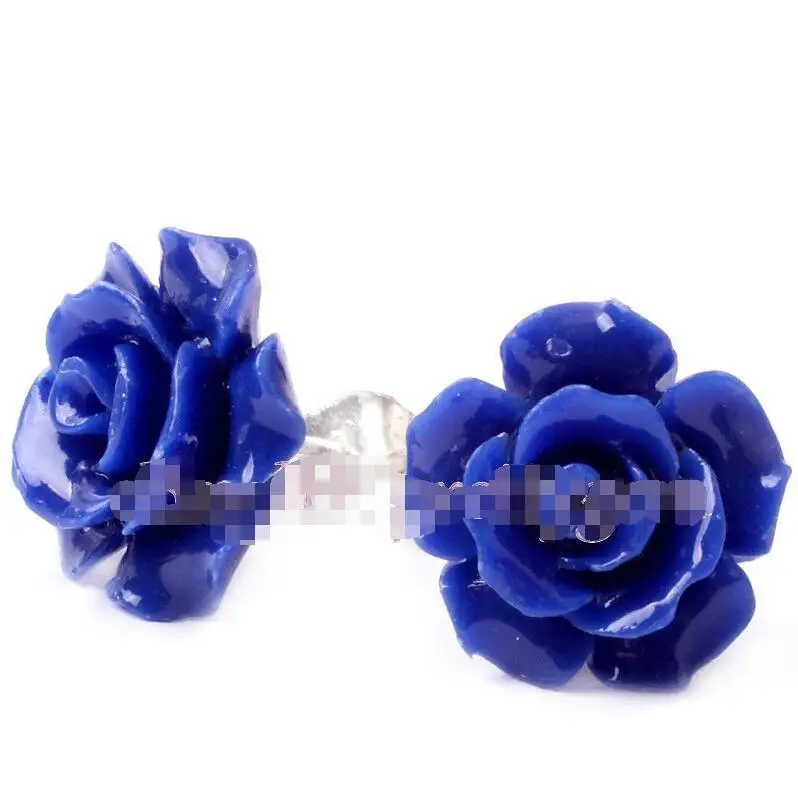 Hot selling free shipping******** 12MM VINTAGE HAND CARVED COMPOSITE BLUE FLOWER CORAL&ampSILVER PLATED STUD EARRINGS | Украшения и