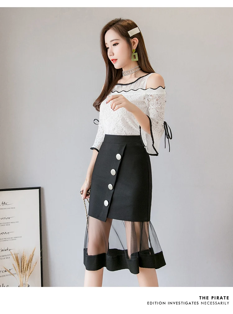 S-5XL New Women Skirt High waist Mesh patchwork Mermaid Skirt Slim Sexy Pencil Skirt Elegant button Office Ladies Skirts