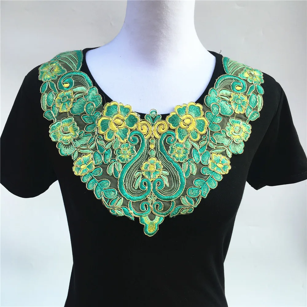 

1Pcs Venise Green Embroidered Lace Neckline Collar fabric Dress Applique Motif Sewing Trims DIY Costume Decoration Accessories
