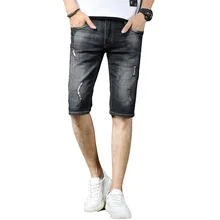 Летние новые ковбойские рваные разрушенная деним шорты мужские джинсы черные мужские шорты мужские s Jogger рваные волны джинсовые шорты 38, T6807