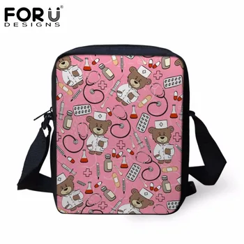

FORUDESIGNS Pink Bear Nurse Pattern Cute Canvas Women Tote Bags Handbags for Female Casual Small Nurse Crossbody Bags Satchel