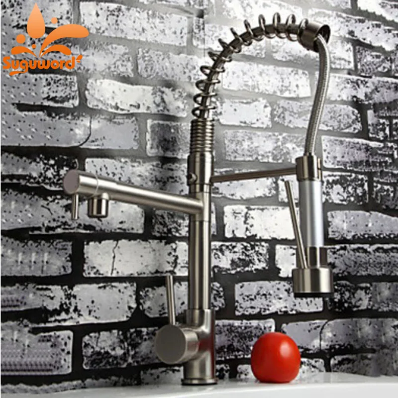 

Brushed Nickel Pull Down Spray Kitchen Sink Faucet Spring Single Handle Mixer Tap
