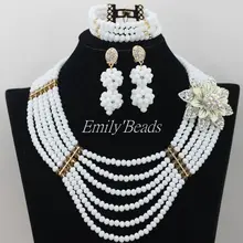 Новые белые хрустальные бусины ожерелье браслет серьги набор свадьба в Африканском нигерийском стиле бусы комплект ювелирных изделий AMJ970