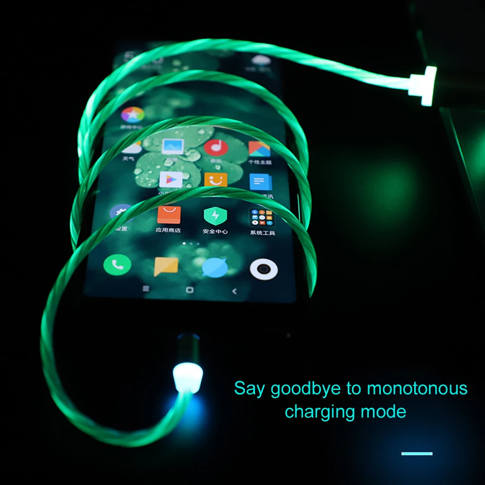 

2019 New 2.1A LED Flashing Streamer Magnetic Charging Cable For iPhone Andriod Type-C Mobile Phone Charging Cable