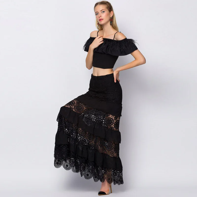 long lace maxi skirt