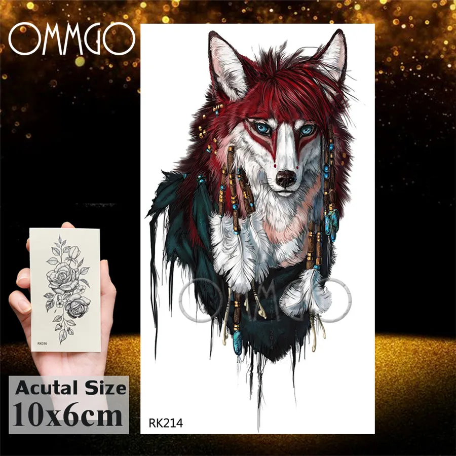 Временная тату наклейка OMMGO Wolf King Galaxy Universe водонепроницаемые поддельные
