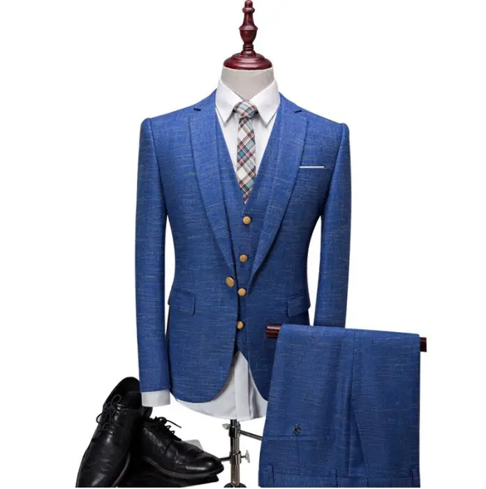 

Men's Suits 2019 British Style Men's Fashion Wool Leisure High Quality Single Button Wedding Suits(Jacket+Vest+Pants)terno