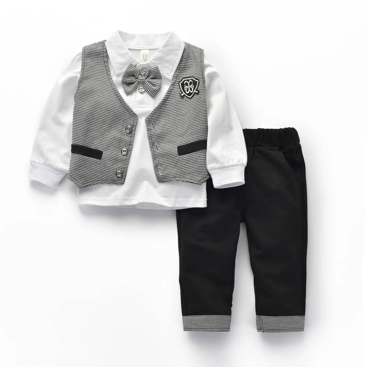 

Boy Suits Formal Gentleman Suits Long Sleeve Boys Plaid Vest Suit Brand Kids Lapal Cotton Shirt +vest+pant 3 Pieces Clothing Set