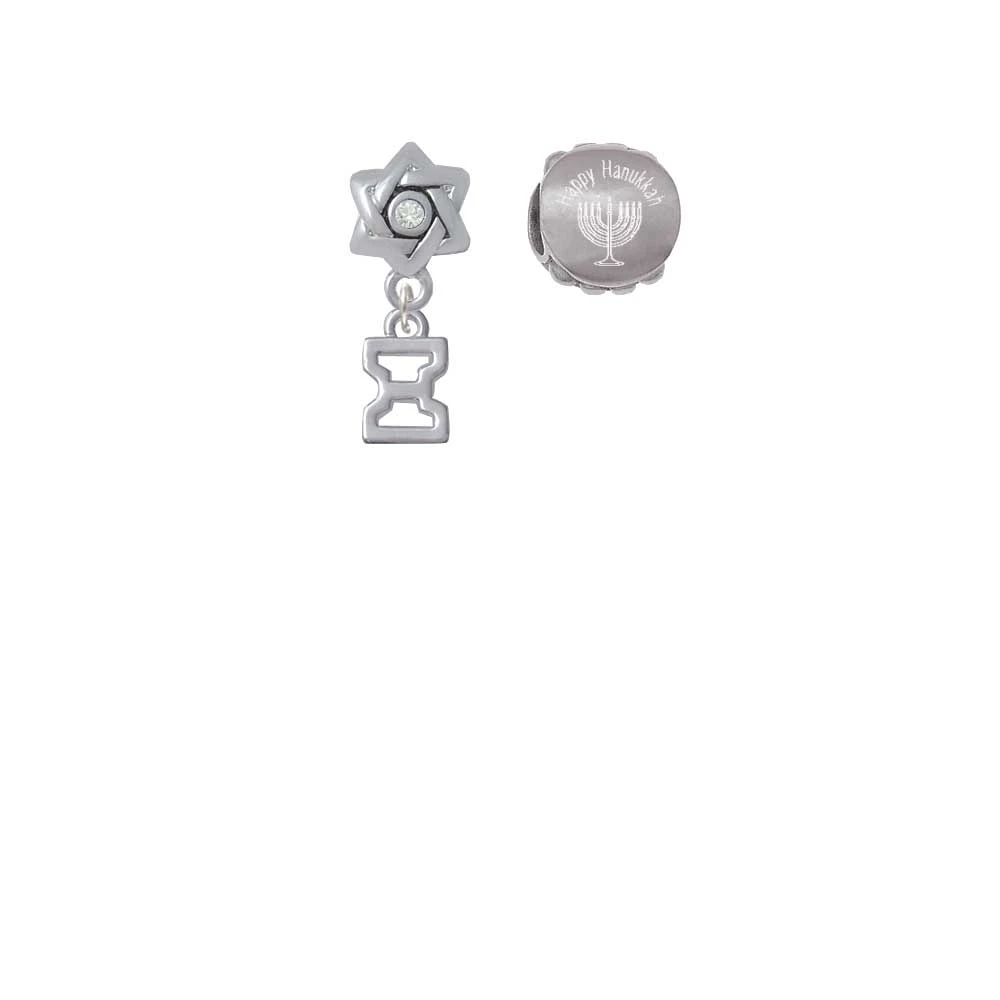 Silvertone Small Greek Letter - Xi - Happy Hanukkah Charm Beads (Set of 2)