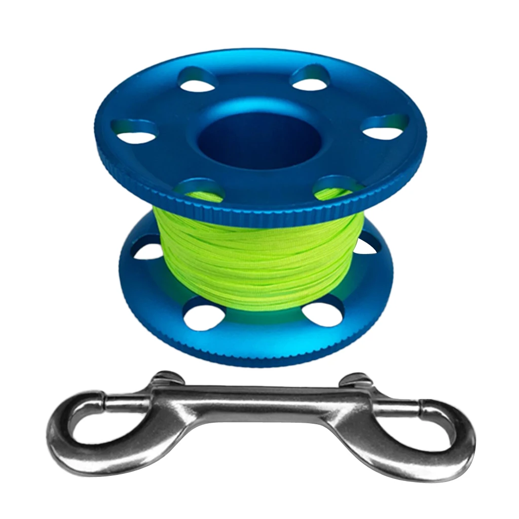 Scuba Diving Aluminium Finger Spool Reel 20/30/50M Line with Double Stainless Steel Ended Bolt Snap Bolt Clip 3 Color Options