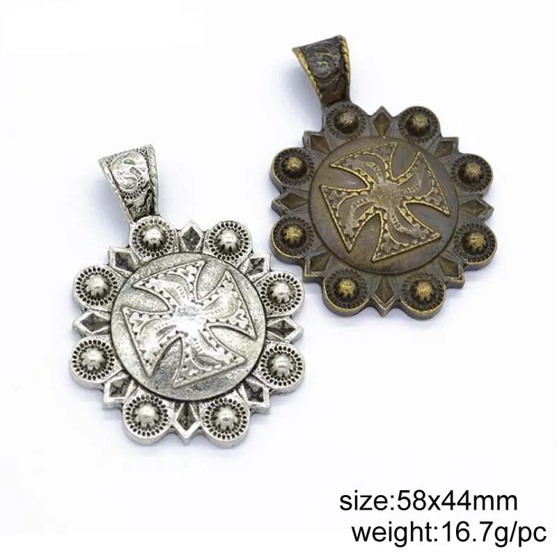 

10PCS 58x44mm Antique Silver/Antique Bronze Flower Cross Charm Pendants For Jewelry Making