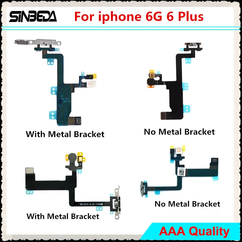 

Sinbeda Power Switch On/Off Mic LED Light Flash Mute For iPhone 6 6G 6 Plus Connector Flex Cable With Metal Replacement