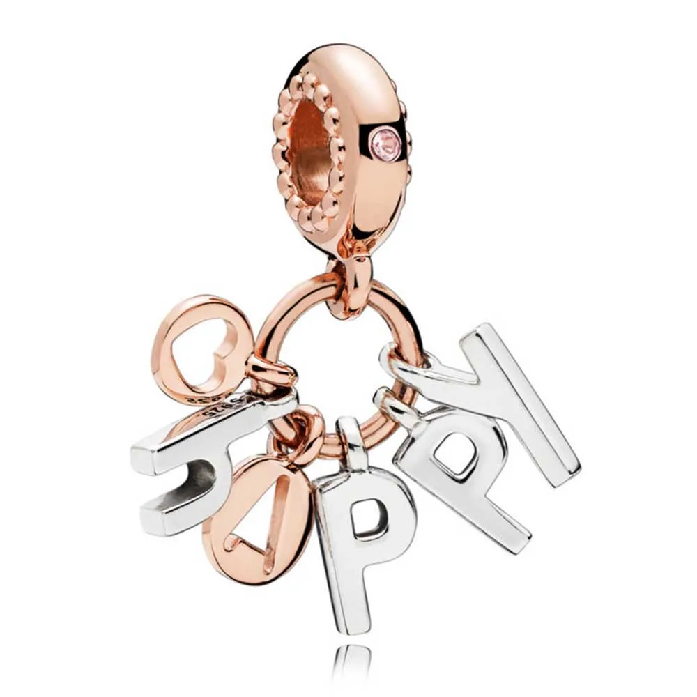 

Rose Be Happy Dangle Charms 100% Real 925 Sterling Silver Charms Rose Dangle Charms Fit Original Bracelet Diy Jewelry