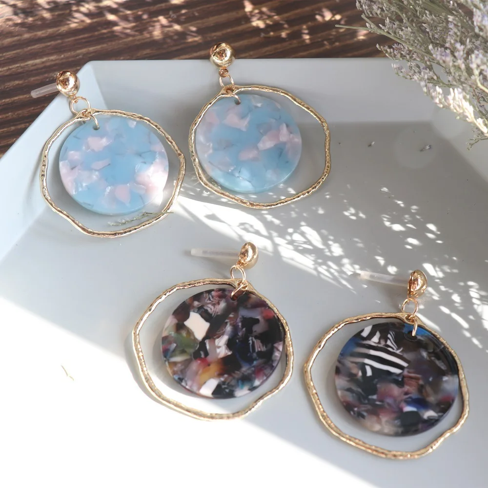 

2018 Trendy Fashion Earrings Multicolor Round Tortoiseshell Earrings for Woman Geometric Irregular Bohemian Earring for Women
