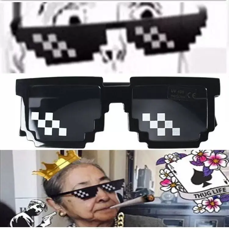8 бит MLG очки Pixelized Брендовые женские мужские солнцезащитные Thug Life вечерние чки в