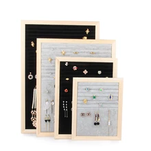 Серый черный бархат с деревянной формы Fram для хранения ювелирных изделий Rring ожерелье серьги Дисплей Стенд держатель Вешалка