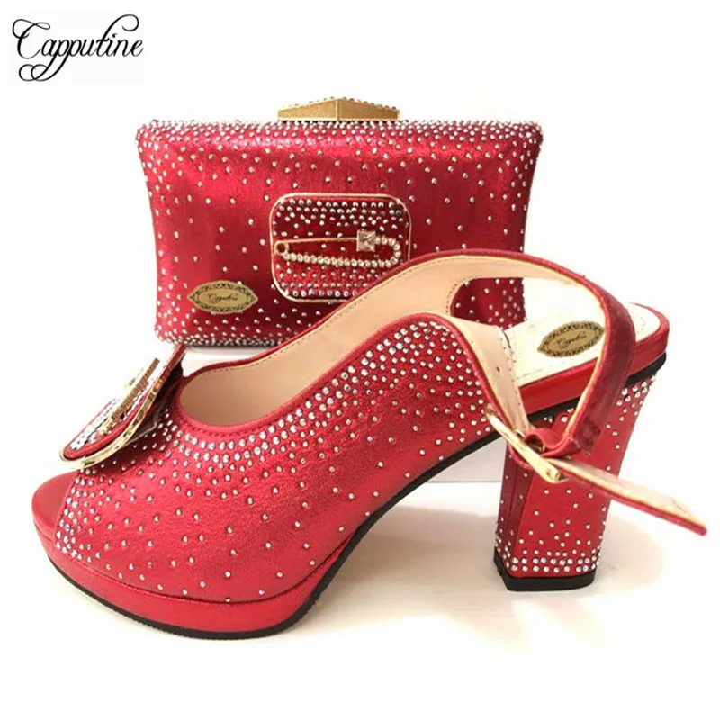 

Capputine Hot Sale Italian Luxury Stone Shoes And Bag For Wedding Usage African High Heels Party Shoes And Bag Set Size 38-43