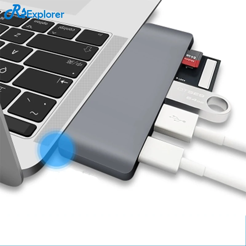 

Aluminum alloy 5-in-1 USB C HUB Multi USB-C Splitter TF/SD Card Reader Type C Hub For Macbook Air Pro RSExplorer -Space ash HUBS