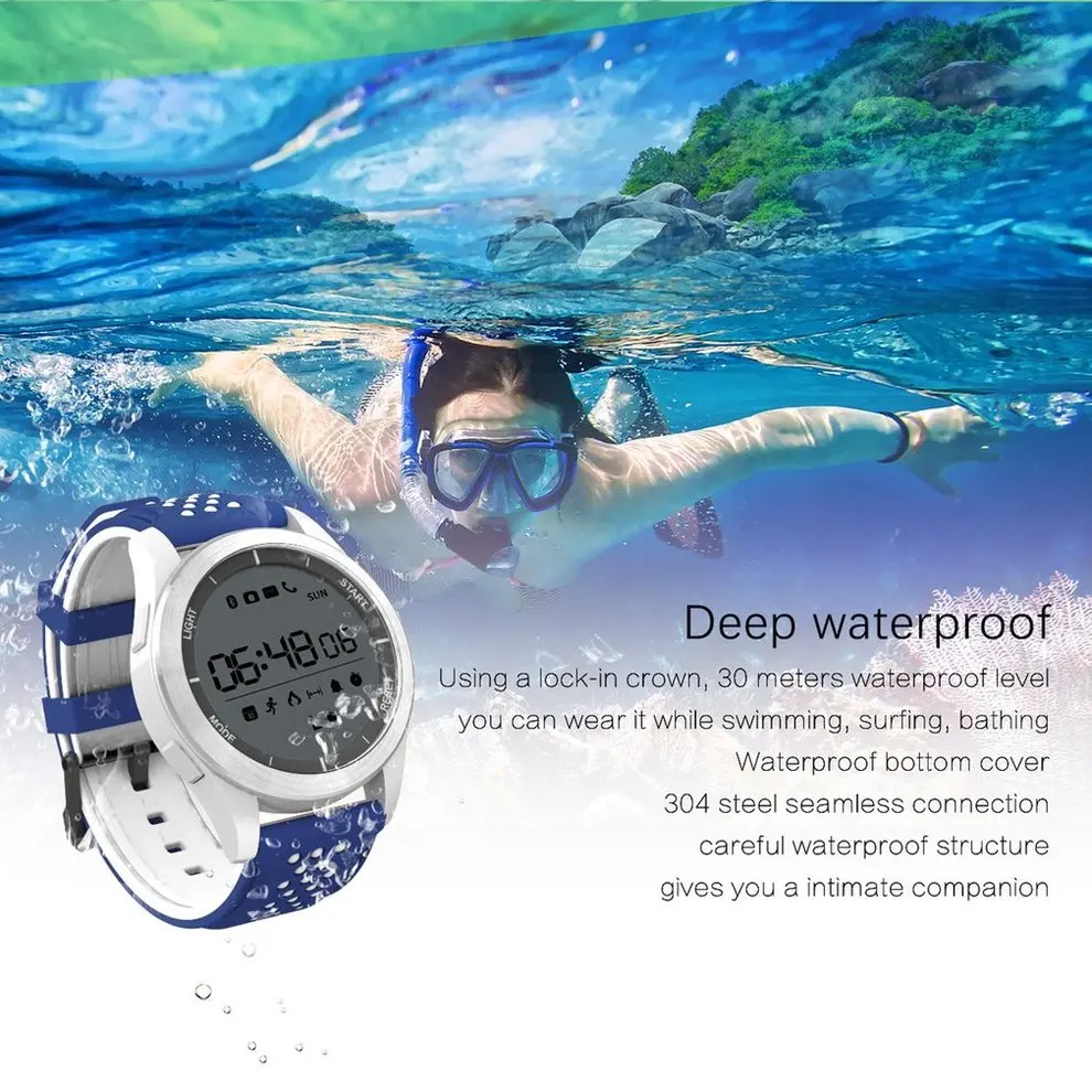 

10PCS Blue White Sports Smartwatch Rotatable Dial 30m Waterproof Swimming Watch Pedometer Outdoor Wristwatch for Android IOS