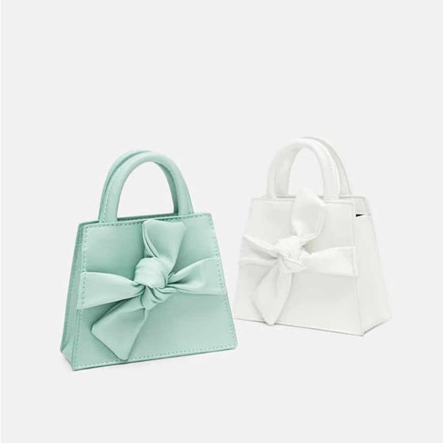 

Fashion Bow Mini Women's Handbag Simple Pu Solid Color Women Purses and Handbags Wild Trapezoid Ladies Shoulder Messenger Bags