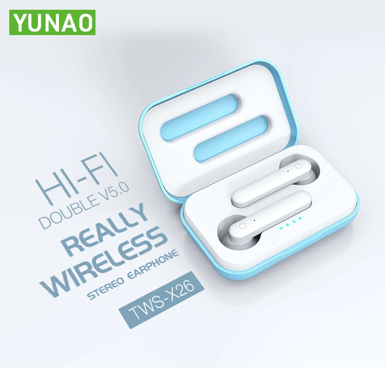 Беспроводные Bluetooth наушники YUNAO X26 с зарядной коробкой поддержкой Siri mic