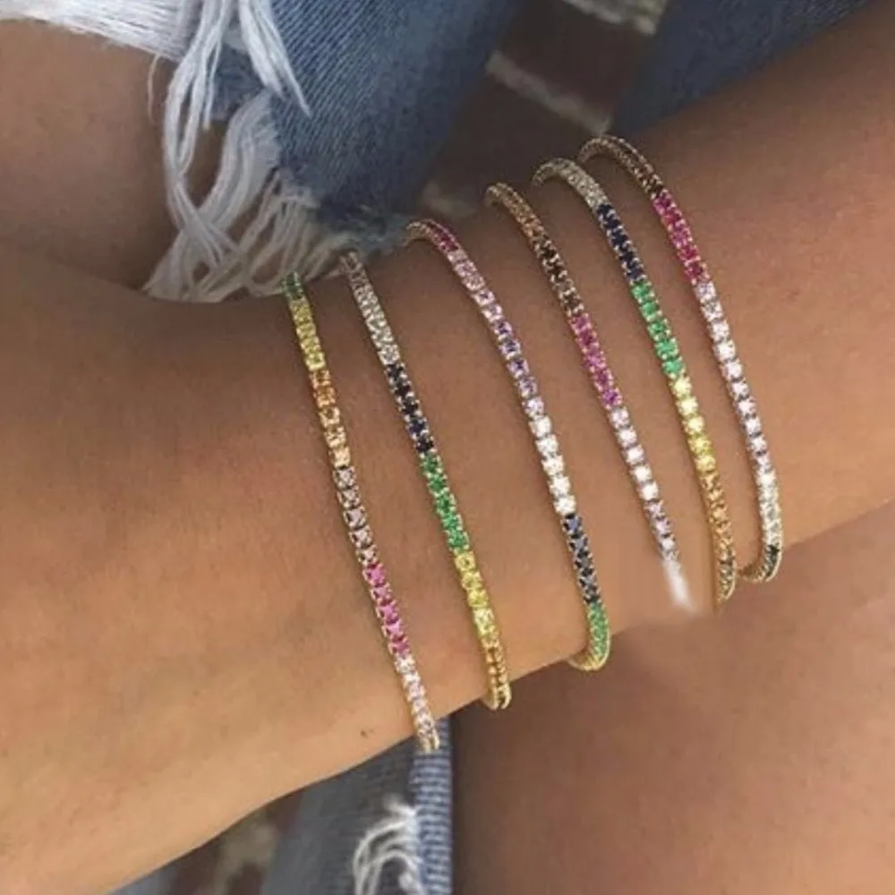 

hot fashion elegant Rainbow Colorful CZ Stone bracelet For Women Luxury Gorgeous delicate stack adjust slider bracelet jewelry
