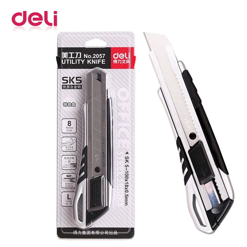 

Deli 1pcs Utility Knife Auto-lock Paper Cutter Retractable Razor Aluminum Alloy Blade Box Cutter Home Office Tools 2057