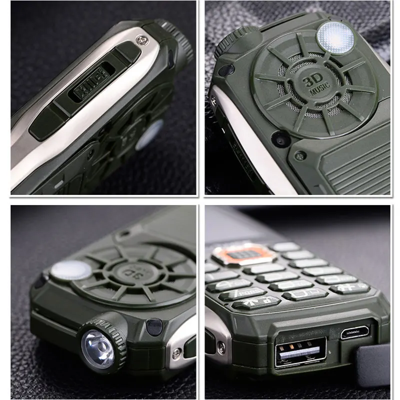 Жесткий компактный телефон с двумя фонариками 2 Sim карты FM радио Bluetooth