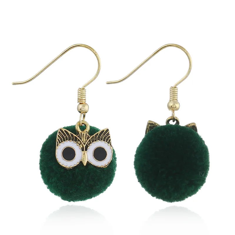 New 4 Colors Little Cute Hair Bulb Pompom cartoon Earrings fur ball Owl Earring
