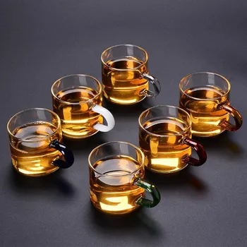 

110ML Transparent Glass Cup Tea Set Heat-Resistant Cup Anti-Scalding Tasting cup Kung Fu Tea Set Ear Cup