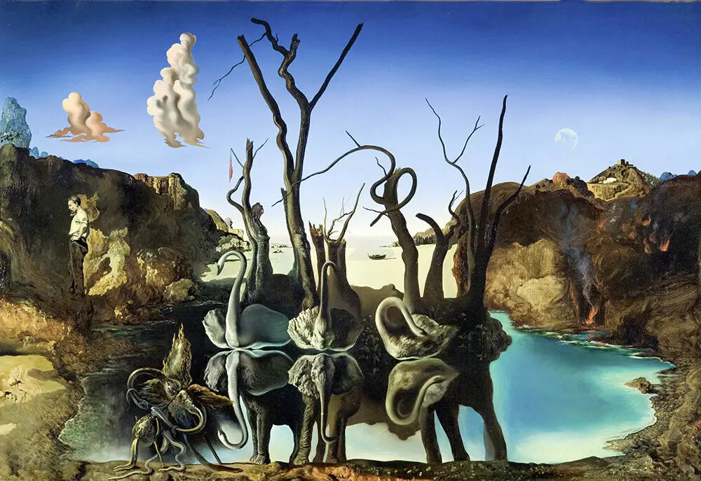 Salvador Dali Swans отражающий в слонах Шелковый плакат украшение для дома Настенная