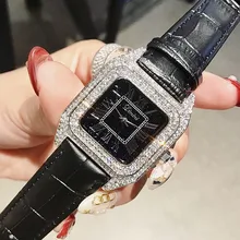 Женские часы люксовый бренд из натуральной кожи reloj mujer elegante Модные женские квадратные наручные часы Звездное небо часы с бриллиантами