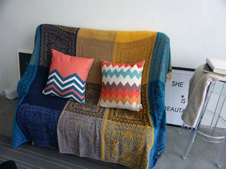 Bohemian blanket Sofa cover Jacquard knit throw Geometric carpet