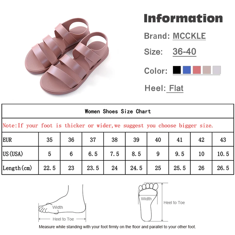 MCCKLE/летние женские босоножки; мягкие прозрачные сандалии в римском стиле на застежке-липучке для девочек; удобная женская Повседневная пляжная обувь на плоской платформе с открытым носком