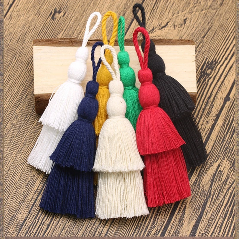 Best 12cm Long Cotton Tassel 2 Layers Design Color Tassel for DIY Craft Phone Pendant Key Chain Hanging Bag Garment Decoration 10pcs