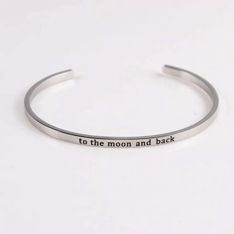 

2017 to the moon Stainless Steel Engraved Positive Inspirational Quote Cuff Mantra Bracelet Bangle For for couple lover Gifts