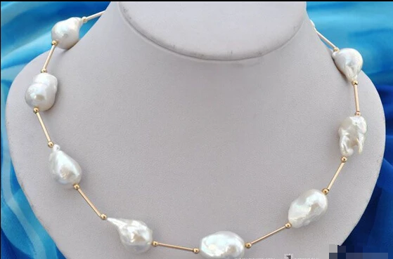 

Wholesale FREE SHIPPING 18"22mm baroque white reborn keshi pearl necklace
