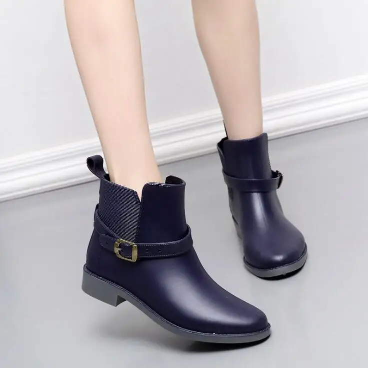 Rouroliu Women Autumn Ankle Rain Boots PVC Waterproof Water Shoes Woman Non-Slip Buckle Wellies RB71 Rouroliu Women Autumn Ankle Rain Boots PVC Waterproof Water Shoes Woman Non-Slip Buckle Wellies RB71