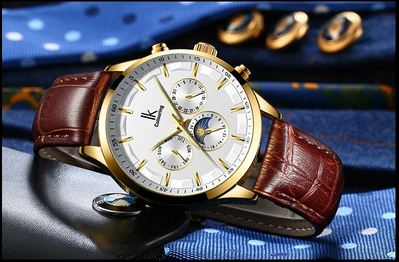 Top Mens Relógios Mecânicos Calendário Relogio masculino de Couro À Prova D' Água 4462