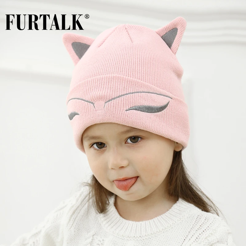 

FURTALK Winter Baby Hat Wool Knit Beanie Skullies for Girls and Boys Lovely Cat Ear Kids Hats