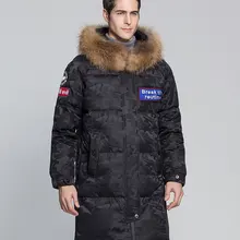 Новинка, мужские зимние пуховики, черные, красные камуфляжные мужские зимние пальто, водонепроницаемые, 90% утиный пух, енот, с капюшоном, повседневные, Длинные парки