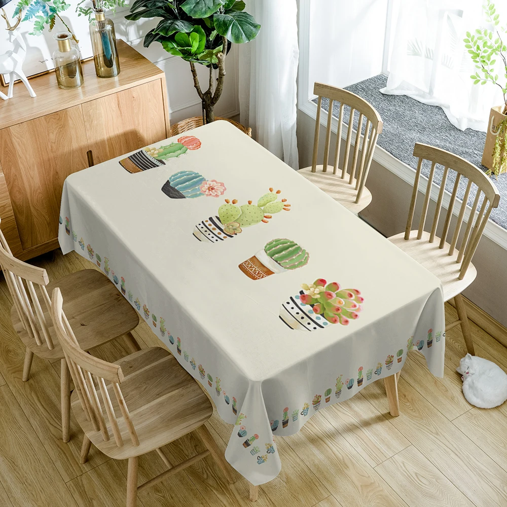 Nordic Style Simple Green plant Cactus Tablecloths Polyester Waterproof