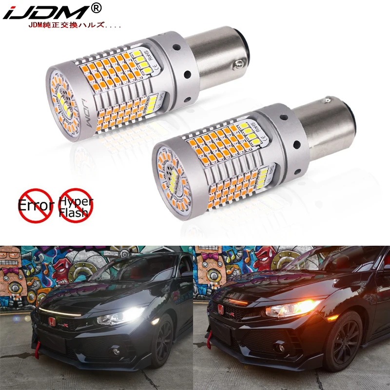 

iJDM No Hyper Flash Canbus White/Amber High Power 1157 Switchback P21/5W BAY15d LED Bulbs For Daytime Running/Turn Signal Light