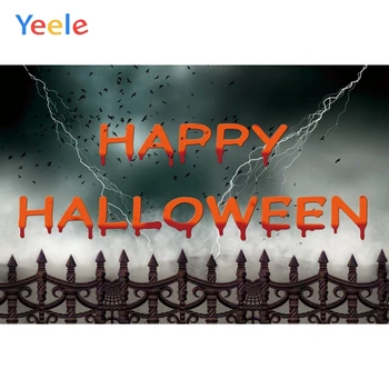 

Yeele Happy Halloween Night Fulmination Bat Fence Photography Backgrounds Customized Photographic Backdrops for Photo Studio