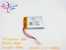 3 7V lithium polymer battery 043040 403040 450mAh MP3 MP4 GPS Bluetooth lithium battery small
