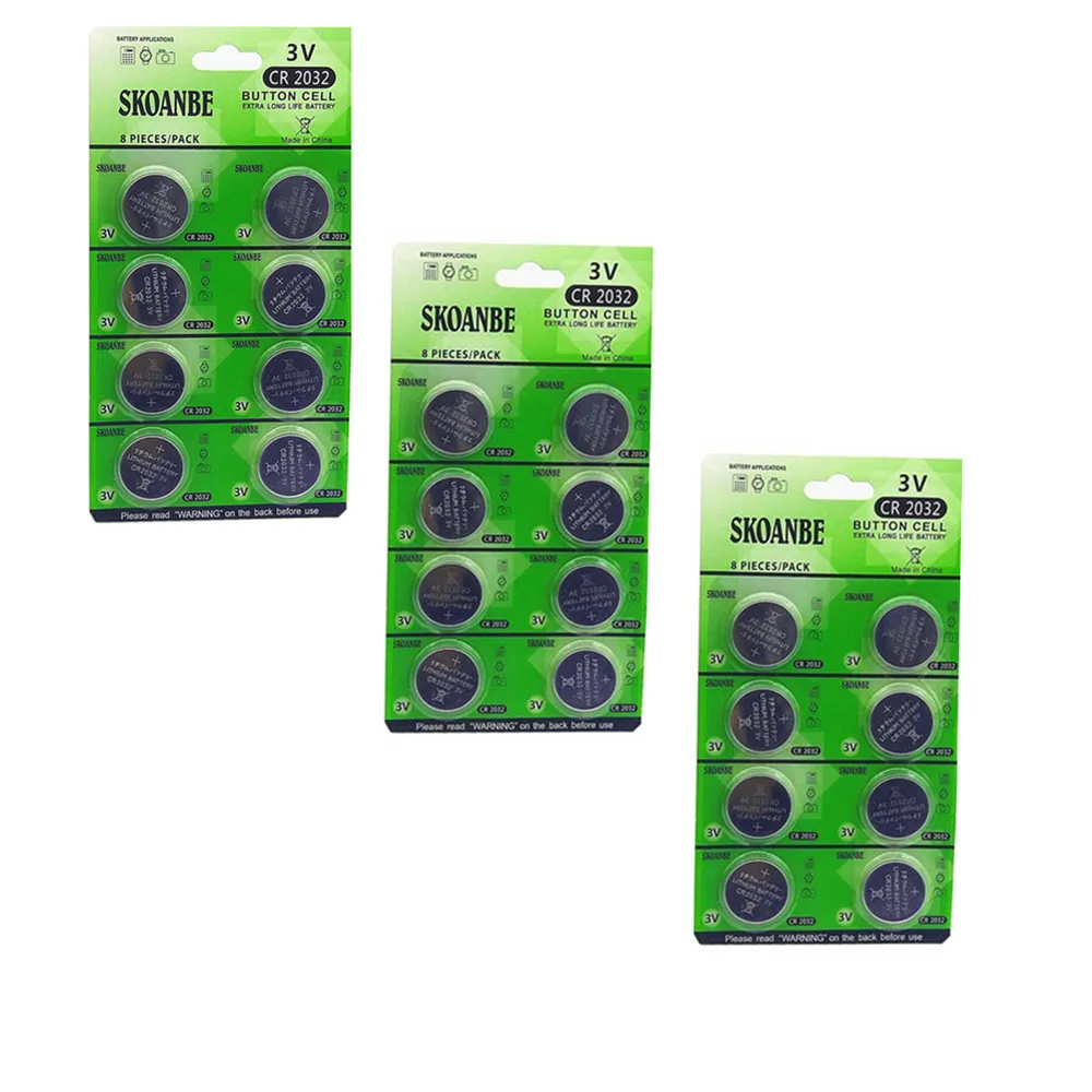 TBUOTZO GREEN 2X8=16PCS(2 CARD) CR2032 DL2032 CR 2032 ECR2032 Button Cell Coin 3V Lithium Battery For Watch LED Light