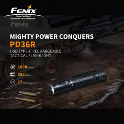 Usb type-C зарядка Fenix PD36R 1600 люмен ультра-компактный аккумуляторный тактический фонарик с литий-ионным аккумулятором 5000 мАч