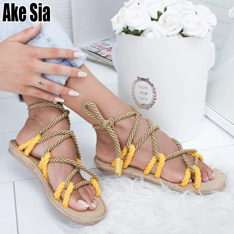 

Women's Espadrilles Crossed Lacing Wearing Mixed Colors Style Clear Colorful Strappy Sandals Casual Beach Shoes Falt Sandals Y5